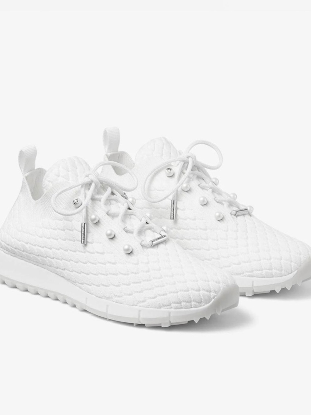 JIMMY CHOO Veles White Textured Knit Trainers